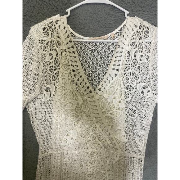 Soft Surroundings womens S white 3/4 sleeve crotchet maxi dress beach boho vneck - Picture 7 of 9